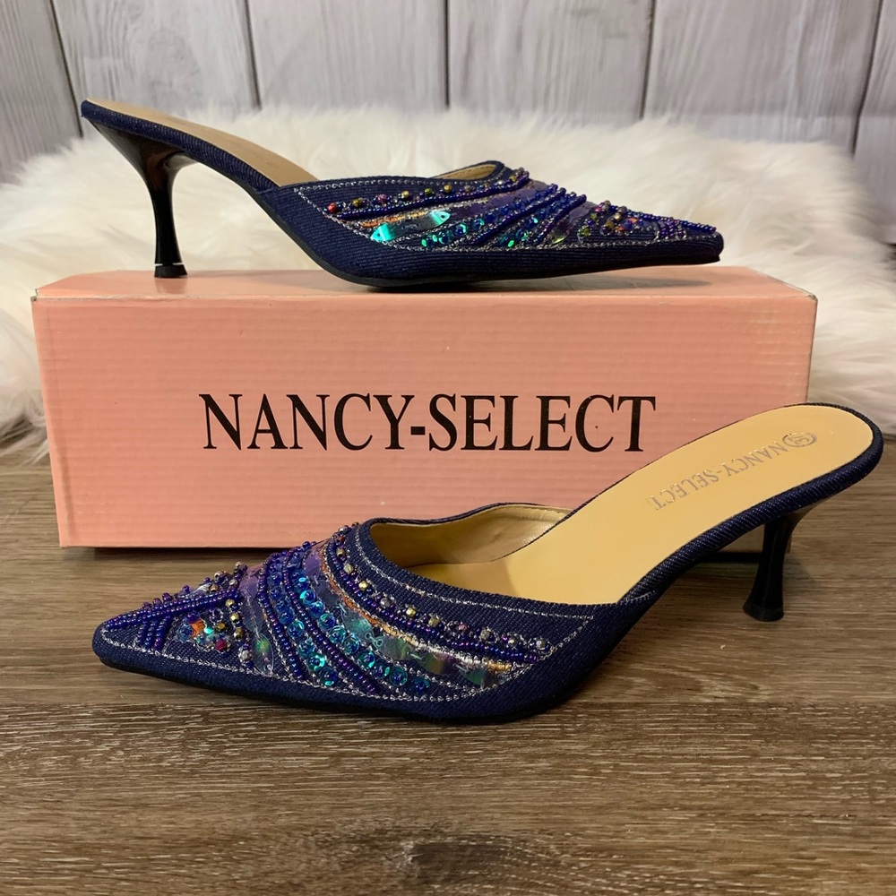 Blue Denim Sequence & Beaded Mule
